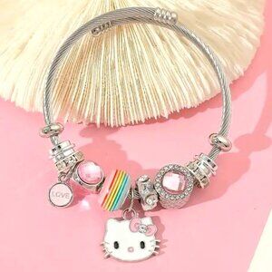 Hello Kitty Charm Bracelet Sanrio Rhinestone Rainbow Emo Beads Rave Trendy Style